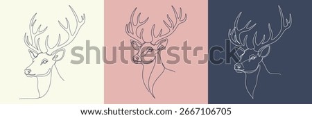 Minimalist one-line drawing of a deer head with antlers
