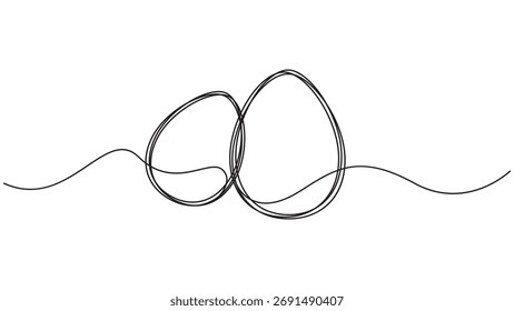 A minimalist one-line drawing featuring two eggs. This continuous line art style offers a clean, modern, and simple aesthetic, making it versatile for various creative projects.