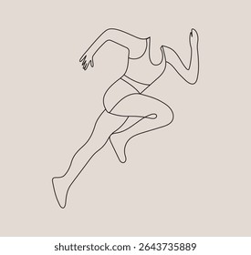  Desenho minimalista de uma linha de uma corredora no meio do passo usando o desgaste ativo. As linhas limpas capturam velocidade, movimento e energia. Ideal para fitness, saúde, bem-estar e criatividade com temas esportivos 
