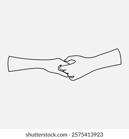 Minimalist one-line drawing of hands holding, symbolizing love. Trendy, simple art print