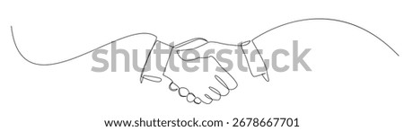 Minimalist one-line drawing of a handshake representing partnership, agreement, and business. Vector design ideal for creative projects.