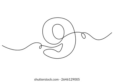 Minimalist One-Line Drawing of Number Nine Vector illustration
