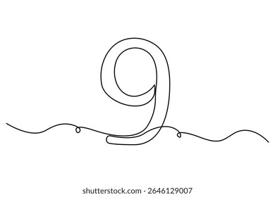 Minimalist One-Line Drawing of Number Nine Vector illustration
