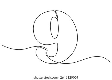 Minimalist One-Line Drawing of Number Nine Vector illustration
