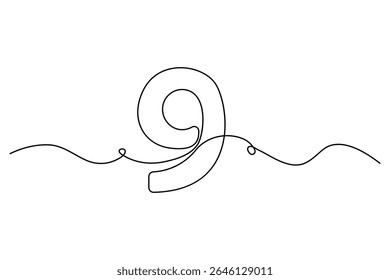 Minimalist One-Line Drawing of Number Nine Vector illustration
