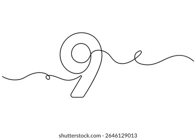 Minimalist One-Line Drawing of Number Nine Vector illustration
