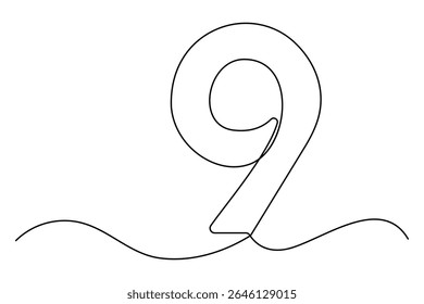 Minimalist One-Line Drawing of Number Nine Vector illustration
