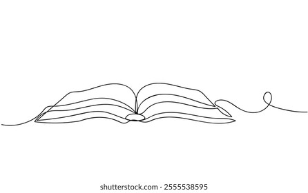 Minimalist One-Line Drawing of an Open Book on a White Background