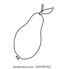 Minimalist One-Line Drawing of a Pear with Leaf