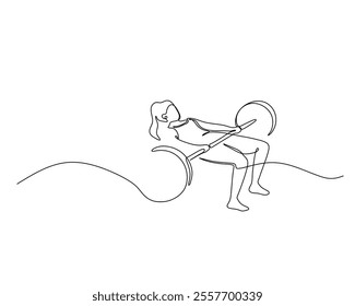 Minimalist one-line drawing of a person performing a hip thrust exercise with a barbell, emphasizing fitness, strength, and simplicity in design.