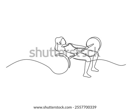 Minimalist one-line drawing of a person performing a hip thrust exercise with a barbell, emphasizing fitness, strength, and simplicity in design.