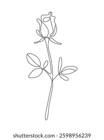 A minimalist, one-line drawing of a rose flower.