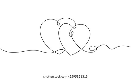 A minimalist one-line drawing showcases two hearts intertwined, symbolizing love and connection. This elegant design is perfect for conveying romance, unity, and affection in a simple yet artistic