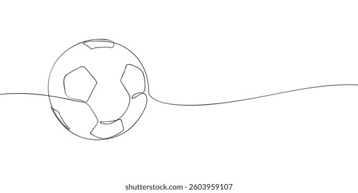 Minimalist one-line drawing of a soccer ball, representing sports, teamwork, competition, and recreation in a simple and modern artistic style.
