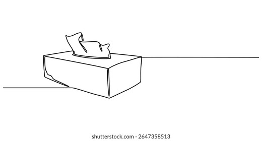Minimalist One-Line Drawing of Tissue Box on Light Background, Tissue box continuous one line drawing, Single line drawing illustration of Tissue box icon. Blank tissue box mockup concept vector art. 