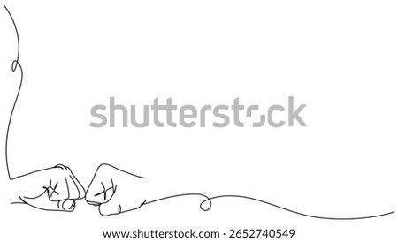 Minimalist one-line drawing of two fists bumping in the lower left corner
