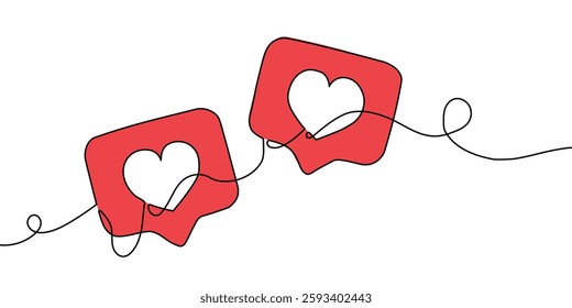 A minimalist one-line drawing of two heart-shaped like icons, symbolizing love and connection. 