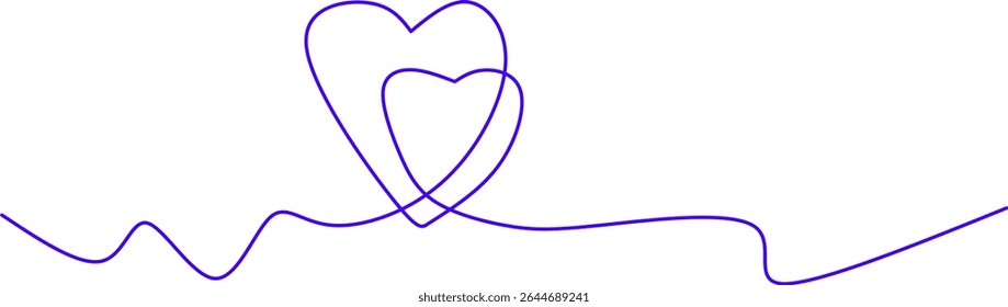 Minimalist one-line drawing of two intertwined hearts. Symbolizing love, connection, romance, and unity, perfect for wedding, Valentine's, or romantic-themed designs and branding.