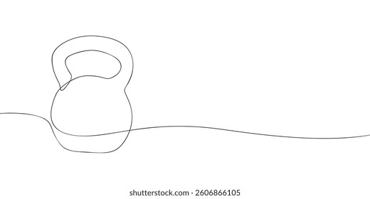 Minimalist one-line illustration of a kettlebell, symbolizing strength, fitness, and exercise in a clean, modern design.
