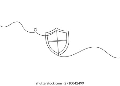 Minimalistische einzeilige Darstellung eines Schildes, symbolisiert Sicherheit, Verteidigung.