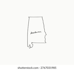 Minimalist one-line map of Alabama — clean, modern outline perfect for posters, branding, education, and travel design. Stylish geographic illustration for print, web, and creative projects.
