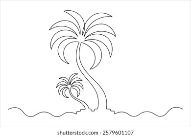 Minimalist One-Line Palm Tree Drawing – Continuous Line Art Illustration on White Background