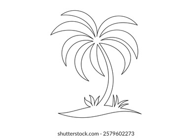 Minimalist One-Line Palm Tree Drawing – Continuous Line Art Illustration on White Background