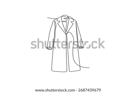 Minimalist one-line vector illustration of a long coat. Perfect for fashion design, clothing branding, posters, digital artwork, and modern graphic projects. Clean, elegant, and versatile continuous