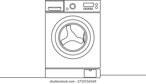 Minimalist one-line washing machine drawing– abstract laundry vector illustration.