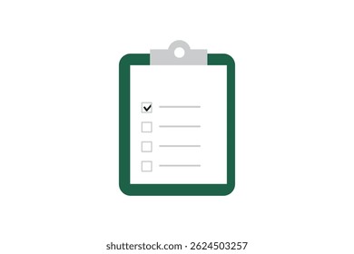 
Minimalist online drawing of green clipboard to do list icon  first task checked flat design 