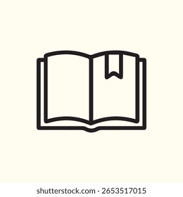 A minimalist open book icon with a bookmark, ideal for representing education, reading, or library resources in a clean and modern design.