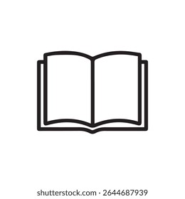 Um ícone minimalista de livro aberto para conhecimento de literatura educacional. Design simples ideal para materiais de estudo de biblioteca.