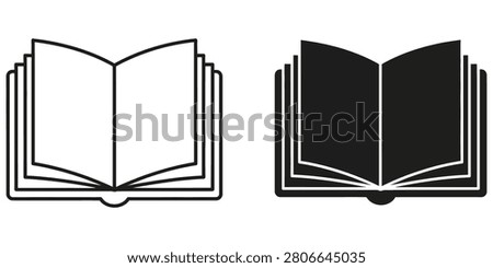Minimalist open book illustration with empty pages ready for content. Useful for learning knowledge sharing and information design projects.