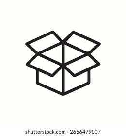 Um ícone minimalista de caixa aberta, perfeito para ilustrar o transporte, entrega, armazenamento ou conceitos misteriosos em um design limpo e moderno.