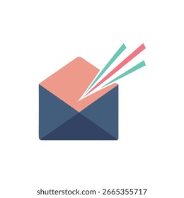 Minimalist open envelope releasing colorful abstract shapes logo