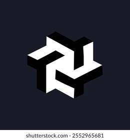 Arte de Ilusão Óptica Minimalista com Formas Geométricas Preto e Branco Interligadas