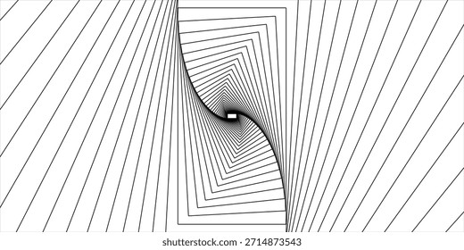 Fondo de ilusión óptica minimalista. Superficie geométrica abstracta en blanco y negro. Diseño de póster de arte operístico. Fondo de pantalla de ilusión de torsión. Vector de fondo