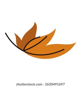 Minimalist orange autumn falling leaf, simple illustration of natural foliage