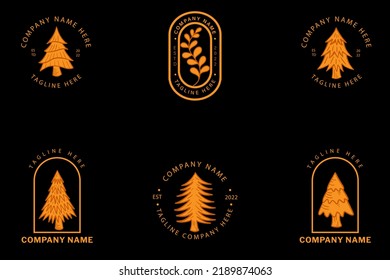 Minimalistische Orangefarbene weihnachtliche Blätter Logo-Sammlung Stil Pastellschwarzer Hintergrund.
