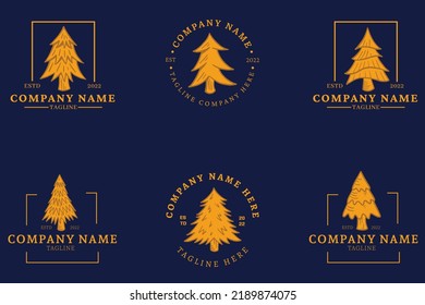 Minimalist Orange Christmas Tree Leaf Leaves Logo Template Style Dark Blue Pastel Background.