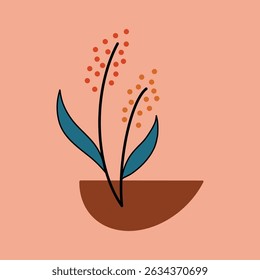 Minimalist orange dot plant in soil earth tone colors design illustration