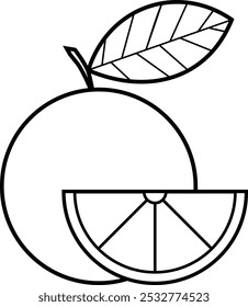 Minimalist Orange Fruit Icon with Leaf and Wedge Slice – Vector Design