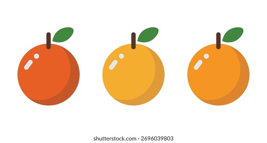 Minimalist Orange Fruit Icon Set | Fresh Citrus Clipart Illustration with Green Leaves on White Background