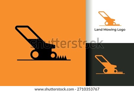 Minimalist Orange Lawnmower Cutting Grass Logo Icon Vector Template design. Ready to use, easy for edit.