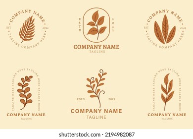 Minimalist Orange Leaf Leaves Nature Logo Collection Style Orange Pastel Background.