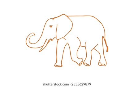 Minimalist orange line drawing of an elephant on a white background, emphasizing simplicity and elegance in design.