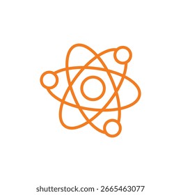 A minimalist orange vector icon depicting a simple atomic model.