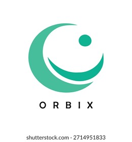 Minimalist ORBIX logo featuring a teal crescent moon and orbit circle icon. Elegant vector design for wellness, space, technology, or modern lifestyle brands. Clean and professional.