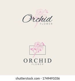 Minimalist orchid flower logo design hand drawing