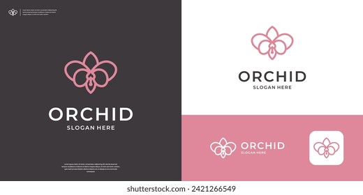 Minimalist orchid flower logo design with line art style